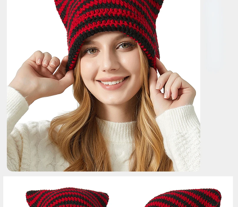 Gorro japonés para mujer, gorro de lana tejido a rayas del pequeño | Accesorios de moda · Omeda.es - Imagen 8
