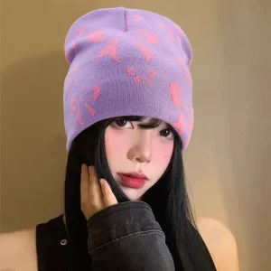 Gorro de punto con bordado de lazo para mujer, gorro de ganchillo | Accesorios de moda · Omeda.es