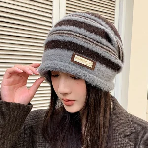 Gorro a rayas para mujer, gorro de invierno de lana gruesa de | Accesorios de moda · Omeda.es