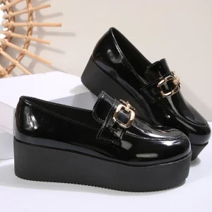 Mocasines de cuña gruesos negros, zapatos de plataforma sin cordones | Zapatos y calzado · Omeda.es