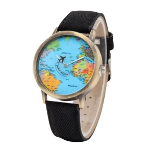 Moda Global mapa del mundo avión tela vaquera reloj de pulsera Casual | Accesorios de moda · Omeda.es