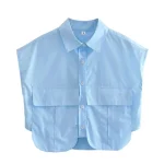 MUJER, blusa para mujer, camisa corta con botones azules y blancos, | Ropa de mujer · Omeda.es