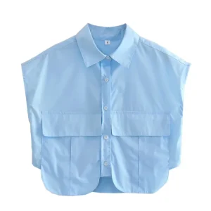 MUJER, blusa para mujer, camisa corta con botones azules y blancos, | Ropa de mujer · Omeda.es