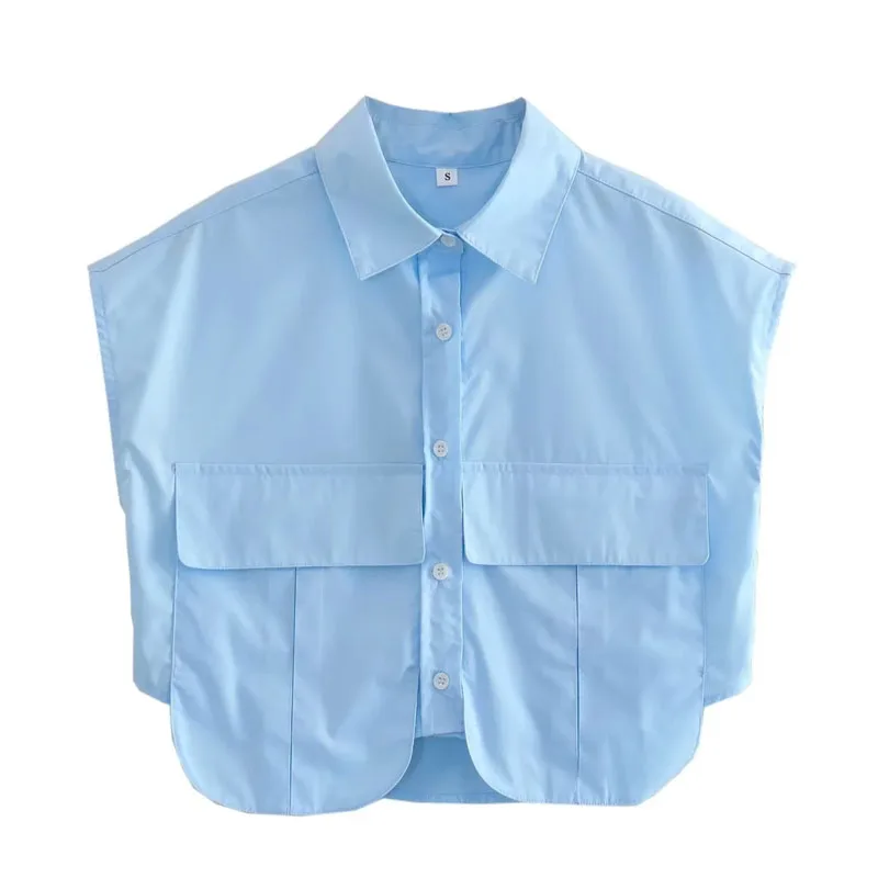 MUJER, blusa para mujer, camisa corta con botones azules y blancos, | Ropa de mujer · Omeda.es