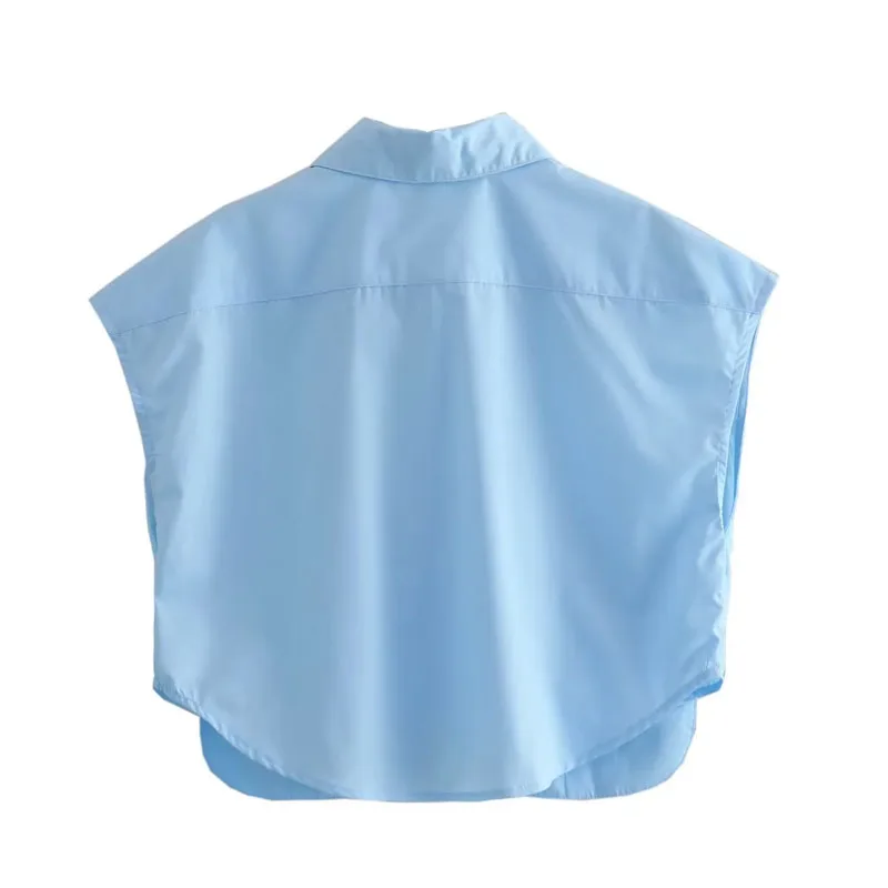 MUJER, blusa para mujer, camisa corta con botones azules y blancos, | Ropa de mujer · Omeda.es - Imagen 4