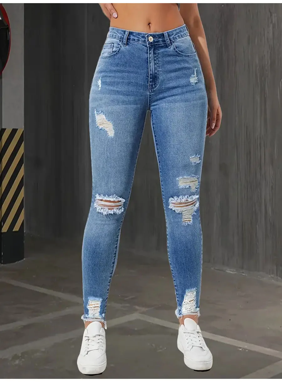 Pantalones vaqueros ajustados a la moda con agujeros para mujer, | Ropa de mujer · Omeda.es - Imagen 6