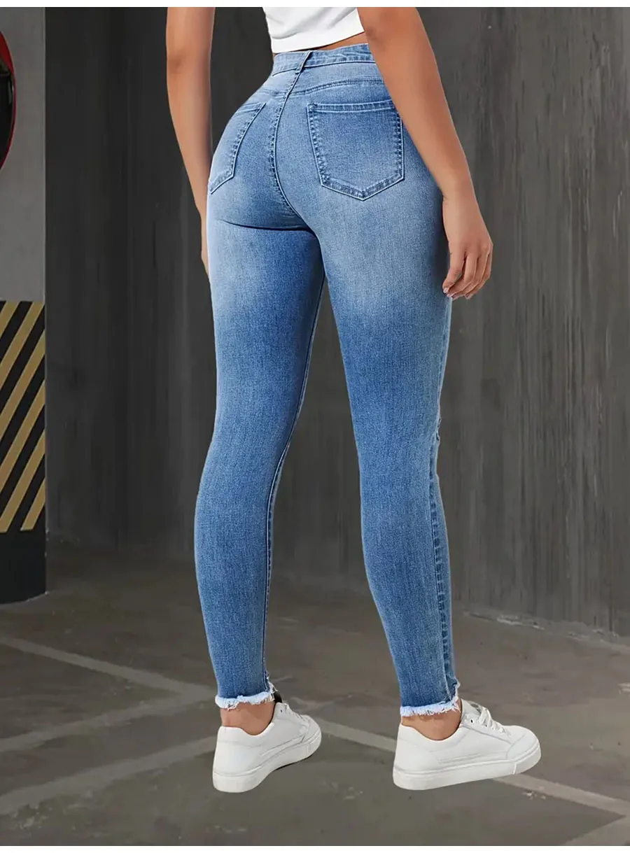 Pantalones vaqueros ajustados a la moda con agujeros para mujer, | Ropa de mujer · Omeda.es - Imagen 8