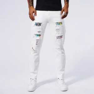 Pantalones vaqueros blancos rasgados para hombre, jeans ajustados | Ropa de hombre · Omeda.es