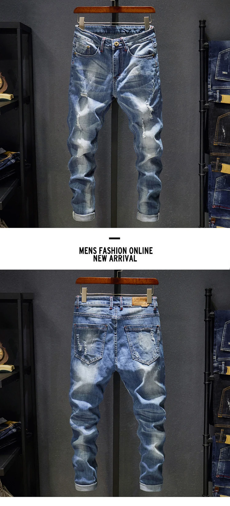 Pantalones vaqueros rasgados para hombre, ropa de calle elástica, | Ropa de hombre · Omeda.es - Imagen 4
