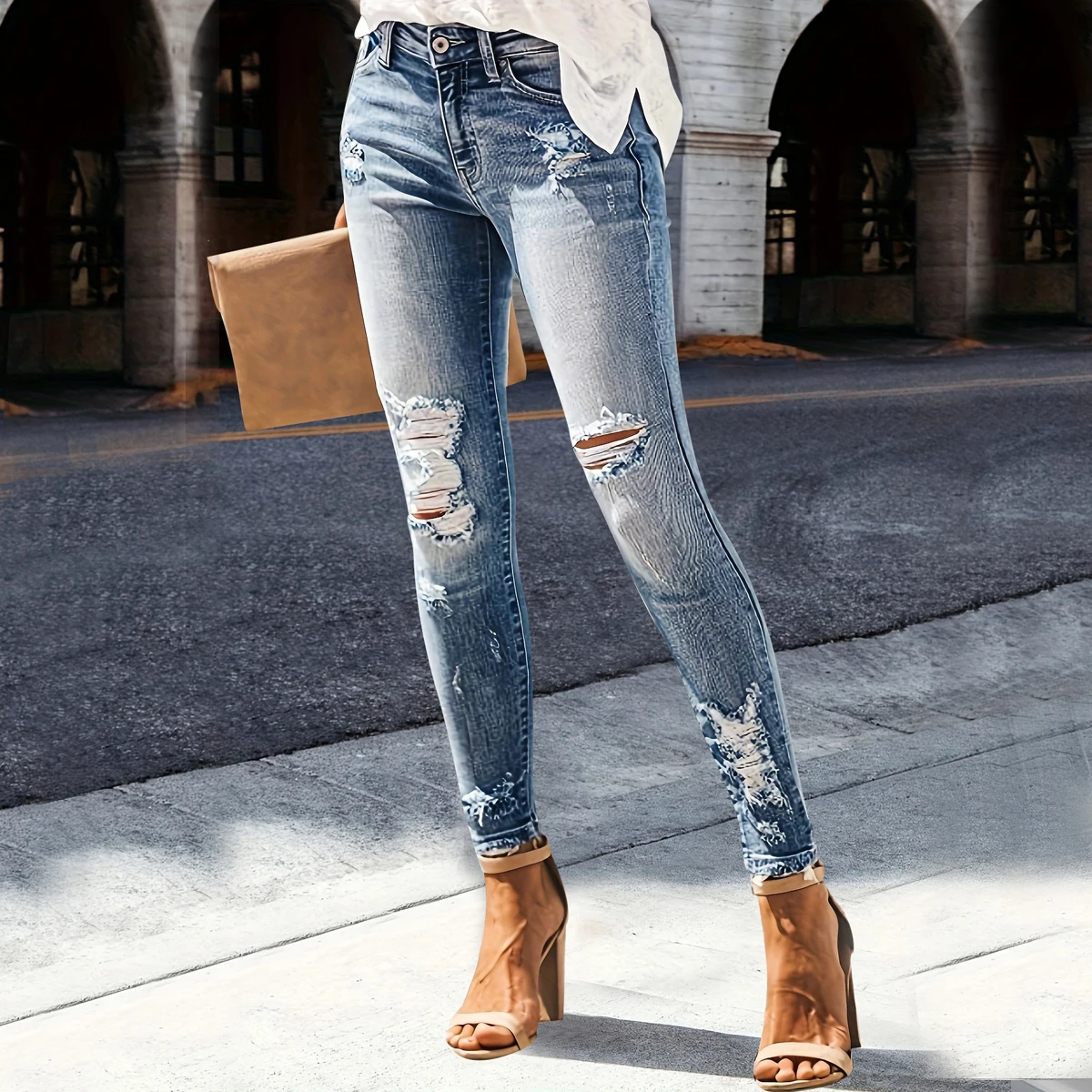 Pantalones vaqueros rasgados para mujer, mallas vaqueras de lijado de | Ropa de mujer · Omeda.es - Imagen 9