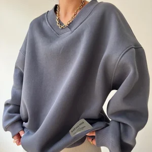 Sudadera con capucha y cuello en V para mujer, Jersey holgado | Ropa de mujer · Omeda.es