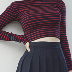 Top corto a rayas para mujer, Top corto ajustado, cuello alto, | Ropa de mujer · Omeda.es