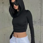 Tops cortos con capucha para mujer, Camiseta corta ajustada de manga | Ropa de mujer · Omeda.es