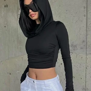 Tops cortos con capucha para mujer, Camiseta corta ajustada de manga | Ropa de mujer · Omeda.es