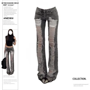 Vaqueros ajustados rasgados grises para mujer, pantalones vaqueros | Ropa de mujer · Omeda.es