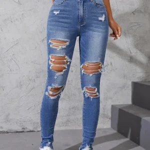 Vaqueros ajustados rasgados lavados para mujer primavera y otoño | Ropa de mujer · Omeda.es