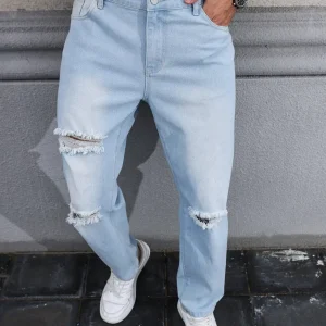 Vaqueros rasgados azul claro para hombre para primavera y otoño. | Ropa de hombre · Omeda.es