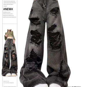 Vaqueros rasgados para mujer, ropa de calle estética Vintage holgada, | Ropa de mujer · Omeda.es