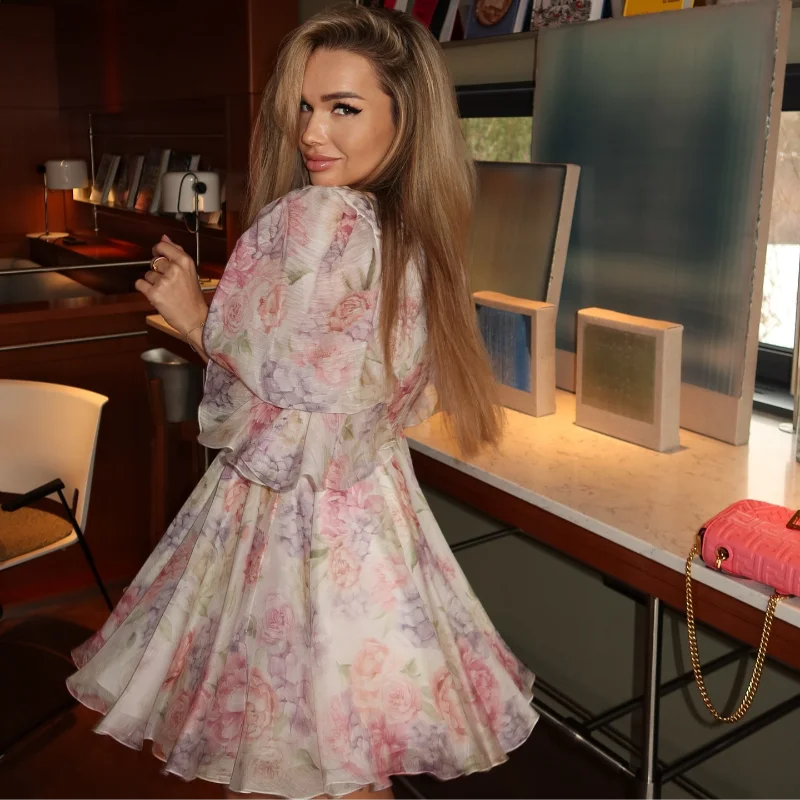 Vestido corto de gasa rosa dulce para mujer, moda con flores en 3D, | Ropa de mujer · Omeda.es - Imagen 16