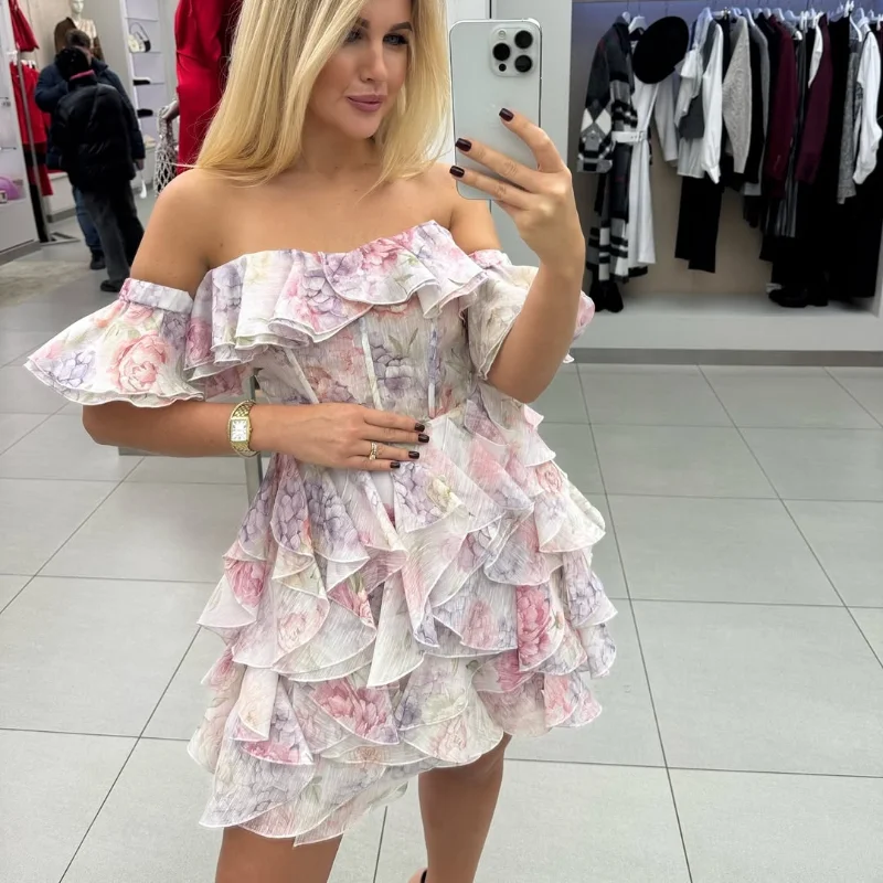 Vestido corto de gasa rosa dulce para mujer, moda con flores en 3D, | Ropa de mujer · Omeda.es - Imagen 18