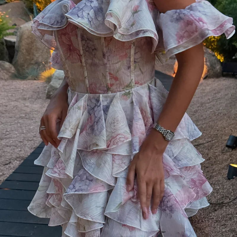 Vestido corto de gasa rosa dulce para mujer, moda con flores en 3D, | Ropa de mujer · Omeda.es - Imagen 20