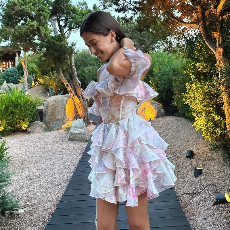 Vestido corto de gasa rosa dulce para mujer, moda con flores en 3D, | Ropa de mujer · Omeda.es - Imagen 21