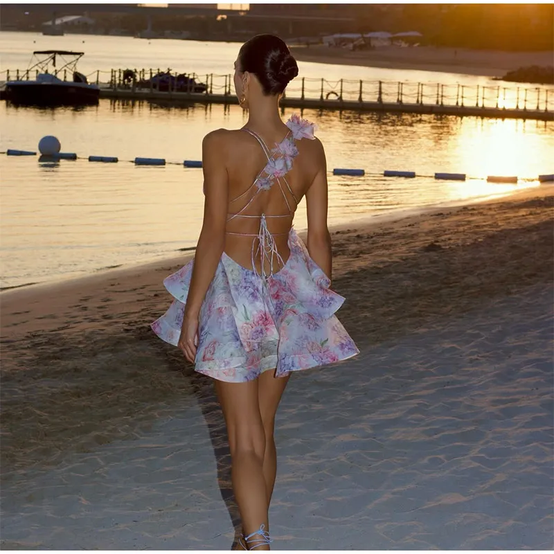 Vestido corto de gasa rosa dulce para mujer, moda con flores en 3D, | Ropa de mujer · Omeda.es - Imagen 26