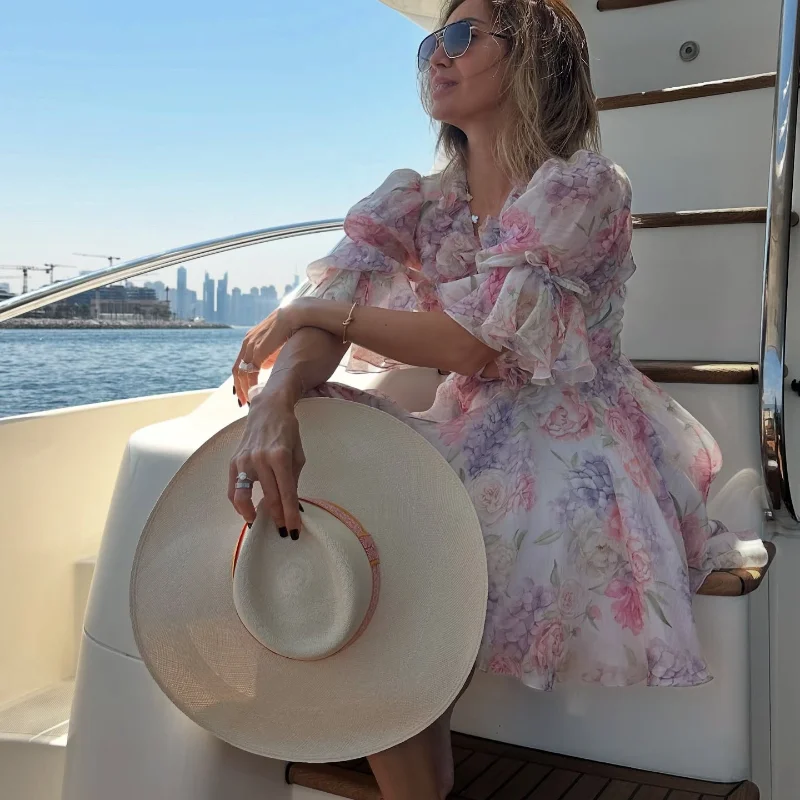 Vestido corto de gasa rosa dulce para mujer, moda con flores en 3D, | Ropa de mujer · Omeda.es - Imagen 7