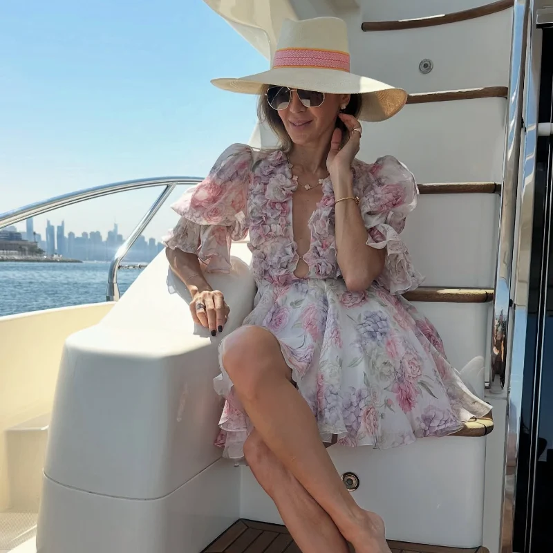 Vestido corto de gasa rosa dulce para mujer, moda con flores en 3D, | Ropa de mujer · Omeda.es - Imagen 8