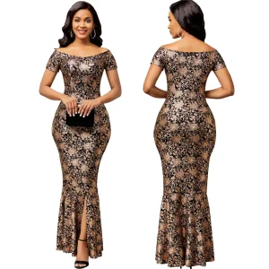 Vestido largo de fiesta de flores para mujer, manga corta, hombros | Ropa de mujer · Omeda.es