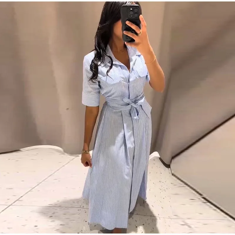 Vestido largo informal a rayas para mujer, vestidos con tapa en la | Ropa de mujer · Omeda.es - Imagen 19