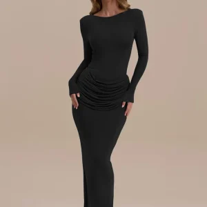 Vestido largo Sexy fruncido de manga larga para mujer, vestido de | Ropa de mujer · Omeda.es